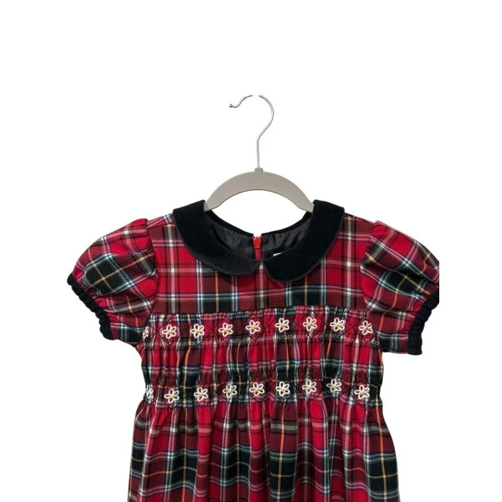 Hanna Andersson Girls Red Plaid Dress With Velvet Collar Christmas 120 sz 6